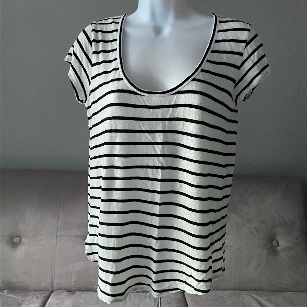 THEORY Navigate Easy Striped Scoop Neck Tee - Picture 2 of 7